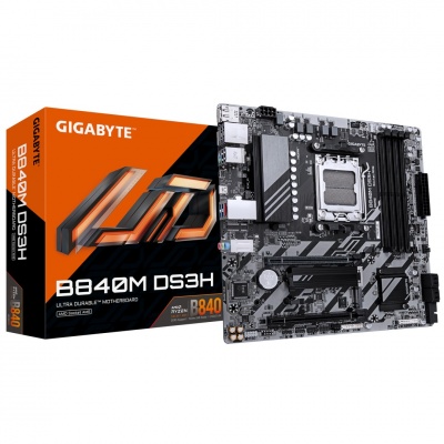 Gigabyte B840M DS3H | Processor family AMD | Processor socket AM5 | DDR5 | Supported hard disk drive interfaces SATA, M.2 | Number of SATA connectors 4