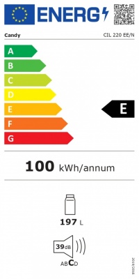 Candy | Refrigerator | CIL 220 EE/N | Energy efficiency class E | Built-in | Larder | Height 122.1 cm | Fridge net capacity 197 L | 39 dB | White