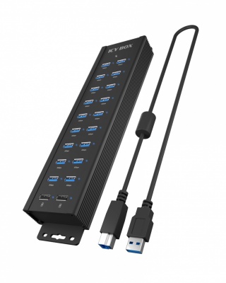Raidsonic | 20-in-1 USB HUB with power supply, on/off button and mounting brackets | IB-HUB1720-U3