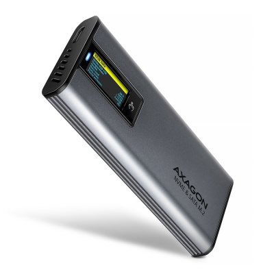 AXAGON External USB-C 10Gbps metal box with info display for M.2 NVMe and SATA SSD | EEM2-SD2