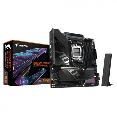 Gigabyte B850M A ELT WF6E | Processor family AMD | Processor socket AM5 | DDR5 | Supported hard disk drive interfaces SATA, M.2 | Number of SATA connectors 4