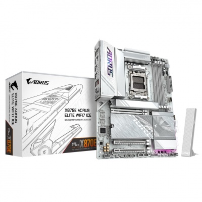 Gigabyte X870E AORUS ELITE WIFI7 ICE | Processor family AMD | Processor socket AM5 | DDR5 | Supported hard disk drive interfaces SATA, M.2 | Number of SATA connectors 4