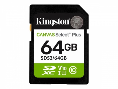 Kingston Canvas Select Plus | 64 GB | SD | Flash memory class Class 10, UHS-I, U1/U3, Video Class 10/30