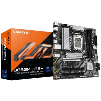 Gigabyte B860M DS3H | Processor family Intel | Processor socket LGA1851 | DDR5 | Supported hard disk drive interfaces M.2, SATA | Number of SATA connectors 4