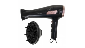 Adler Hair dryer with retractable power cord | AD 2283 | 2400 W | Number of temperature settings 3 | Diffuser nozzle | Black/Golden Rose