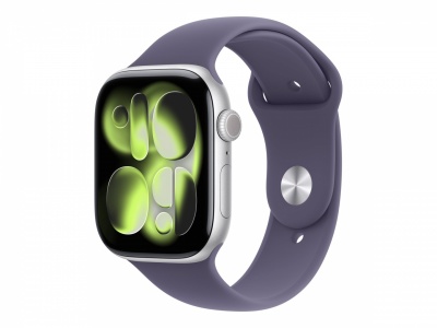 Apple Watch Series 11 GPS 46mm Silver Aluminium Case with Purple Fog Sport Band - S/M | Apple