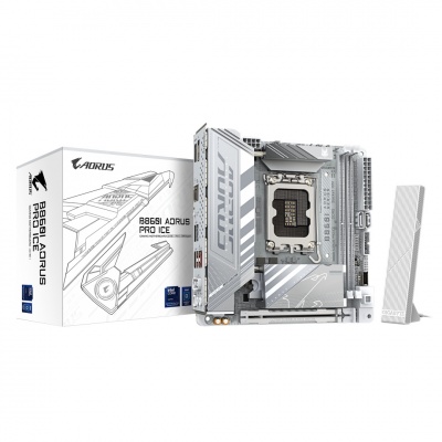 Gigabyte B860I AORUS PRO ICE | Processor family Intel | Processor socket LGA1851 | DDR5 | Supported hard disk drive interfaces SATA, M.2 | Number of SATA connectors 2