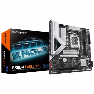 Gigabyte B860M EAGLE V2 | Processor family Intel | Processor socket LGA1851 | DDR5 | Supported hard disk drive interfaces SATA, M.2 | Number of SATA connectors 4