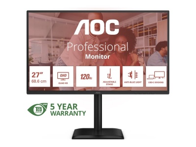 AOC | Q27E4CV | 27 " | IPS | QHD | 16:9 | 120 Hz | 4 ms | 2560 x 1440 pixels | 350 cd/m² | HDMI ports quantity 1 | Black