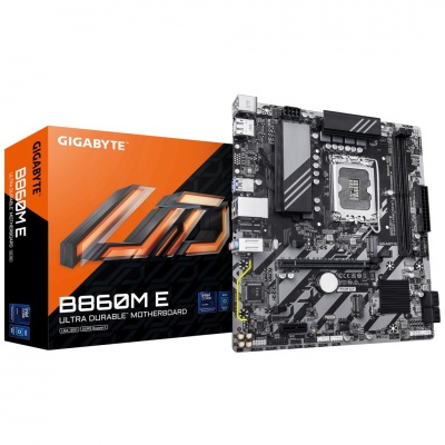 Gigabyte B860M E | Processor family Intel | Processor socket LGA1851 | DDR5 | Supported hard disk drive interfaces SATA, M.2 | Number of SATA connectors 4