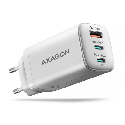 AXAGON GaN wallcharger 3x port (USB-A + 2x USB-C), PD3.0/PPS/QC4+/SFC2.0/AFC/SCP/FCP/Apple, 65W | ACU-DPQ65W