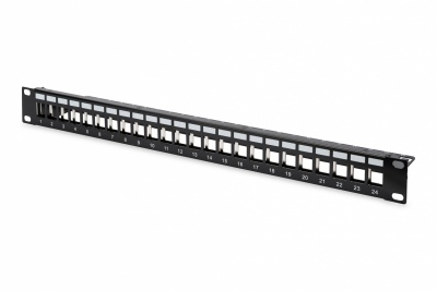 Digitus | Modular Patch Panel | DN-91411 | Black | Layout Keystone Entry: Straight; Area of application: 483 mm (19") cabinet; Suitable for 483 mm (19") cabinet mounting; Housing material: 1.5 mm SPCC cold rolled stell sheet, powder-coated; Ports: 24