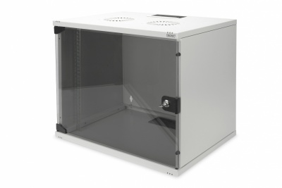 Digitus | 9U wall mounting cabinet | DN-19 09-U-S-1 | Grey | Safety class rating IP20. Lockable safety-glass door. 200° door opening angle. Front door: Glass door, single opening. Unmounted 460x540x400 mm. SOHO