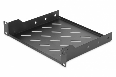 Digitus | 1U fixed shelf | DN-10-TRAY-2-B | Black | Perfect for storage of components which are not 254 mm (10") suitable. Slim design which takes space of 1 height unit. Easy and quick to mount or dismount. Load capacity: 25 kg