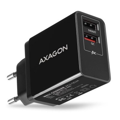 AXAGON Dual wallcharger 240V/2x USB port QC3.0/AFC/FCP and 5V-1.2A, 24W | ACU-QS24