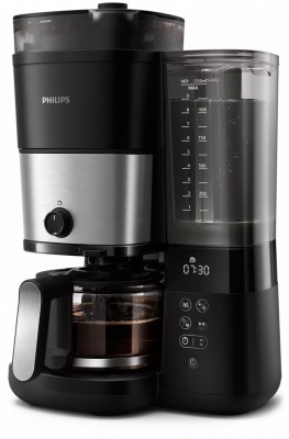 PHILIPS All-in-1 Brew Kafijas aparāts ar pilienu filtru un dzirnaviņām, melns un sudraba