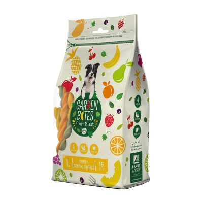 Garden Bites Fruity Dental Swirls L, 15gab/16cm - veģetāras košļājamas spirāles zobiem, ar augļiem