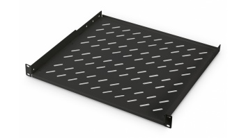 Digitus | 1U Fixed Shelf for Racks | DN-19 TRAY-1-400-SW | Black | The shelves for fixed mounting can be installed easy on the two front 483 mm (19“) profile rails of your 483 mm (19“) network- or server cabinet. Due to their stable, perforated steel shee