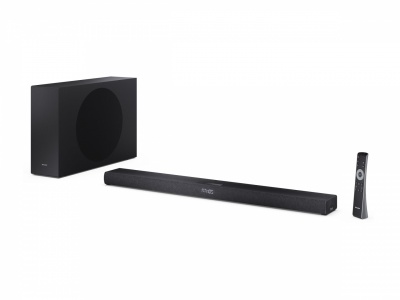 Sharp 2.1ch Ultra-slim Dolby Atmos/DTS Virtual: X Soundbar with Wireless Subwoofer | HT-SBW320 | 360 W | Bluetooth | Black | Wireless connection