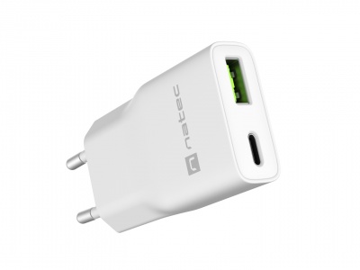 Natec Ribera USB Charger Gan Slim USB 1X USB-A + 1X USB-C 20W | NUC-2376
