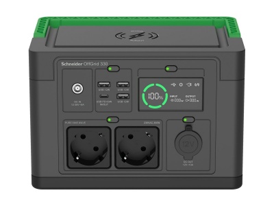 Schneider Electric Schneider OffGrid Portable Power Station 330, 230V, 332Wh Lithium-ion, LCD, 2 CEE 7/3 Schuko outlets, Sinewave, 3 USB-A, 1 USB-C, Wireless Charger | PPS330-GR