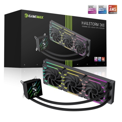 Gamemax CPU Liquid Cooler | HAILSTORM 360 LCD BK | Black | Intel, AMD