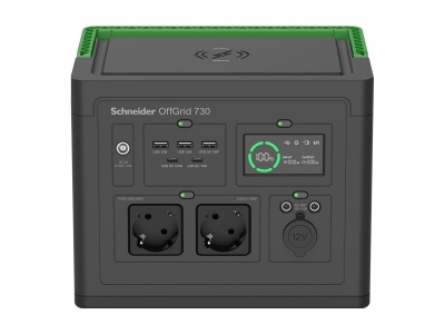 Schneider Electric OffGrid Portable Power Station 730, 738Wh Lithium-ion, LCD, 2 CEE 7/3 Schuko outlets, Sinewave, 3 USB-A, 2 USB-C, Wireless Charger | PPS730-GR