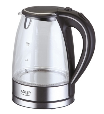Adler | Kettle | AD 1225 | Standard | 2000 W | 1.7 L | Glass | 360° rotational base | Transparent/Stainless steel
