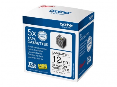 Brother TZE231M5 | Black on white | Laminated tape | 1.2 cm x 8 m