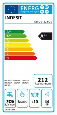 INDESIT Dishwasher | DSFO 3T224 C S | Free standing | Width 45 cm | Number of place settings 10 | Number of programs 9 | Energy efficiency class E | Display | Silver