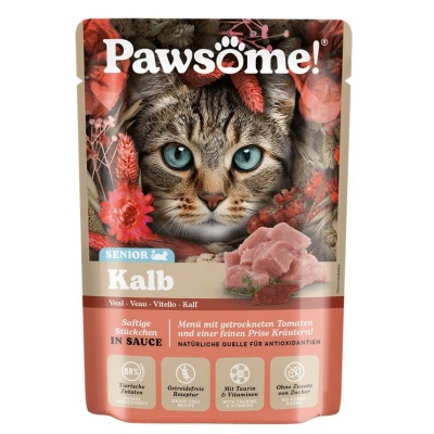 Pawsome! Senior Kalb, 85g - bezgraudu gaļas gabaliņi ar teļu mērcē senjoriem