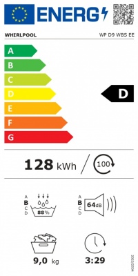 Whirlpool Dryer Machine | WP D9 WBS EE | Energy efficiency class D | Front loading | 9 kg | Heat pump | Digital | Depth 61 cm | White