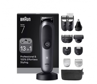 Braun 13in1 Grooming Kit | All-in-One Series 7 AIO7560 | Cordless | Number of length steps 14 | Black/Grey