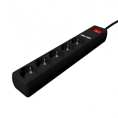 EnerGenie | Extension Cord with USB Charger, 5 outlets, 1.5 m, Black | SPG5-U2-5-02
