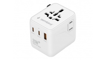 Gembird Universal travel power adapter | TPA-1A2C20-01-W | 20 W | Travel Adapter