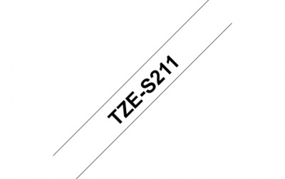 Brother | TZe-S211 Strong Adhesive Laminated Tape | Black on White | TZe | 8 m | 6 cm