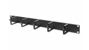 Digitus | Cable Management Panel | DN-97602 | 5x cable management ring (HxD: 40x60 mm). The Cable Management Panel is getting fixed on the 483 mm (19“) profile rails. Five cable guiding rings allow an easy, horizontal array of patch cables. It guarantees 