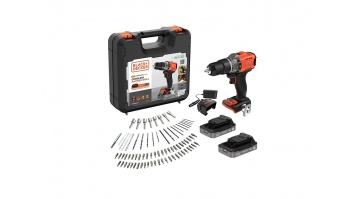 BLACK & DECKER 18V Impact Drill (with 2 x 18V 2.0Ah batteries with charge status indicator, 1A charger and 80 accessories) | BCD383D2XKA-QW | 2.0 Ah