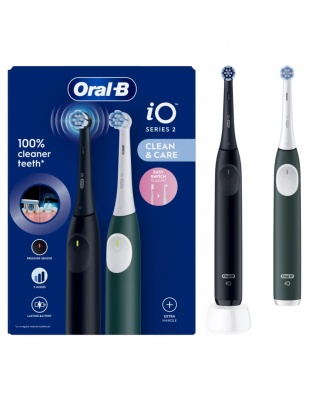 Oral-B Electric Toothbrush, Duo pack | iO2 Series | Rechargeable | For adults | Number of brush heads included 2 | Number of teeth brushing modes 3 | Night Black and Green Forest