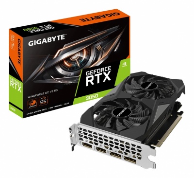 Graphics Card|GIGABYTE|NVIDIA GeForce RTX 3050|6 GB|GDDR6|96 bit|PCIE 4.0 16x|Memory 14000 MHz|GPU 1477 MHz|2xHDMI|2xDisplayPort|GV-N3050WF2OCV2-6GD