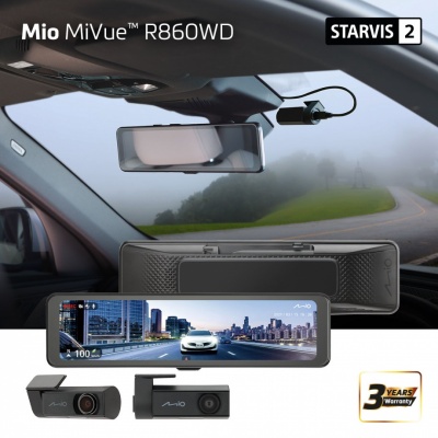 Mio MiVue R860WD, Dash Cam | GPS | Wi-Fi | Front and rear cams synchronized for recording with an unobstructed view; 11.26" IPS anti-glare touchscreen; Upgrade to the STARVIS 2 technology for clear details; Integrated high speed Wi-Fi – Quick pairing usin