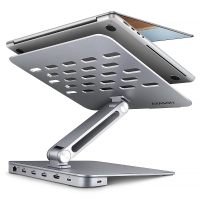 AXAGON Desk Mount | HMC-STND USB-C 5Gbps Stand and Hub 7in1 | Adjustable Height, Tilt | 10-16 " | Aluminum