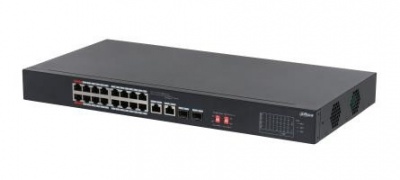 Switch|DAHUA|S3218-16ET-135|Switch type Unmanaged|Switch layer L2|Rack mounting Yes|Stackable Yes|Form factor 1U|16xRJ-45 ports|RJ-45 Ports Type Gigabit Ethernet (10/100/1000)|2xSFP module slots quantity|Power over Ethernet (PoE) Yes|2xPower over Ethernet