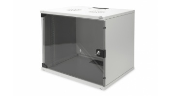 Digitus | 9U wall mounting cabinet | DN-19 09-U-S-1 | Safety class rating IP20. Lockable safety-glass door. 200° door opening angle. Front door: Glass door, single opening. Unmounted 460x540x400 mm. SOHO | Grey