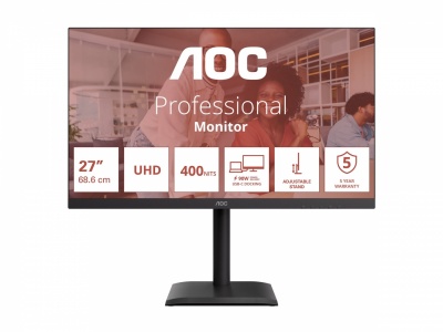 AOC | U27E4CV | 27 " | IPS | UHD | 16:9 | 60 Hz | 4 ms | 3840 x 2160 pixels | 400 cd/m² | HDMI ports quantity 2 | Black