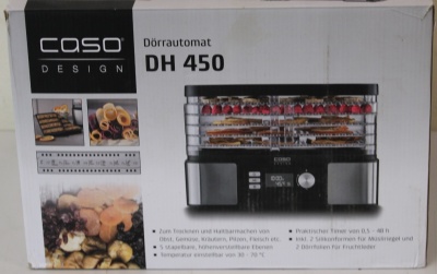 SALE OUT. Caso Food Dehydrator | DH 450 | Power 370-450 W | Number of trays 5 | Temperature control | Integrated timer | Black/Stainless Steel | DAMAGED PACKAGING, SCRATCHED  AND DENT ITEM TOP, MISSING INNER PACKAGING