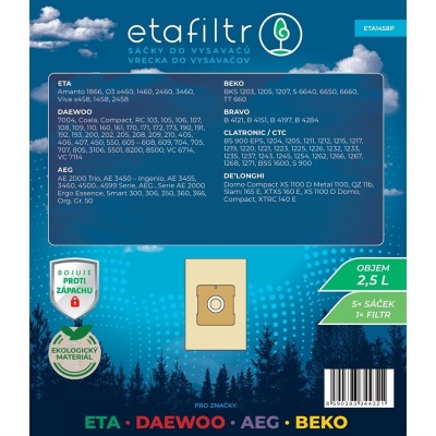 ETA Dust bags for ETA, Daewoo, AEG and Beko vacuum cleaners | ETA1458P | 5 pc(s) | Brown