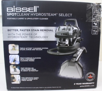 SALE OUT. | Bissell Portable Carpet and Upholstery Cleaner | SpotClean HydroSteam Select | Corded operating | Washing function | 1000 W | Black | 23 month(s) | DAMAGED PACKAGING