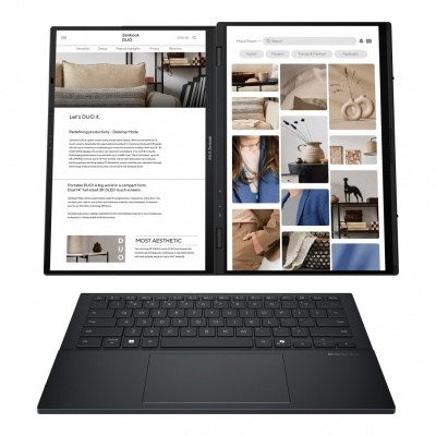Asus | Zenbook Duo UX8406CA-QL287W | Inkwell Gray | 14 " | OLED | Touchscreen | FHD | 1920 x 1200 pixels | Intel Core Ultra 7 | 255H | 16 GB | LPDDR5X | Solid-state drive capacity 1000 GB | Intel Arc Graphics | Windows 11 Home | 802.11be | Bluetooth versi