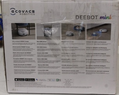 SALE OUT. Ecovacs DEEBOT mini Vacuum cleaner, Robot, Wet&Dry, ZeroTangle Technology, Agile Navigation, White/Blue + Auto-empty station | Ecovacs Robotic Vacuum Cleaner | DEEBOT mini BLUE | Wet&Dry | Li-ion | 3200 mAh | Dust capacity 1.8 L | 8000 Pa | Whit